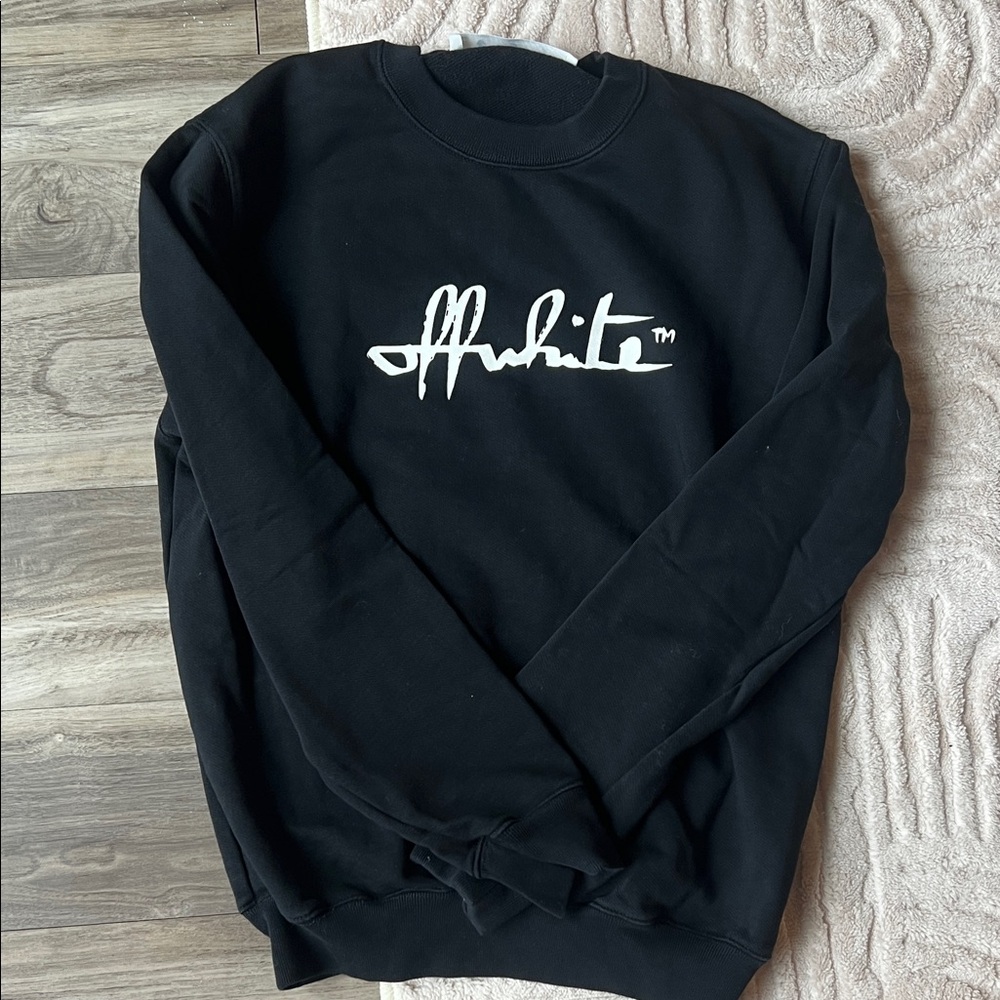 Off-White Black Crewneck Sweatshirt with White Script Logo